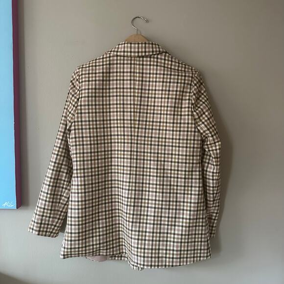 Primark Brown and Pink Gingham Plaid Double Breasted Blazer Size 6 - Picture 2 of 7